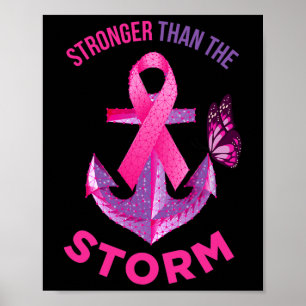 Stronger Than The Storm Fight Breast Cancer Ribbon Poster