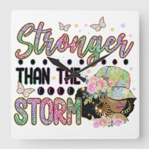 Stronger than the storm Melanin woman praying sist Square Wall Clock