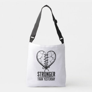 Stronger Than Yesterday Stitched Heart Tote Bag