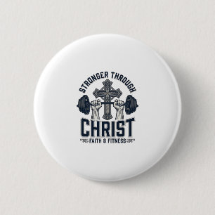 Stronger Through Christ Christian Gym T-Shirt 6 Cm Round Badge