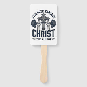 Stronger Through Christ Christian Gym T-Shirt Hand Fan
