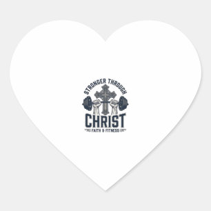 Stronger Through Christ Christian Gym T-Shirt Heart Sticker