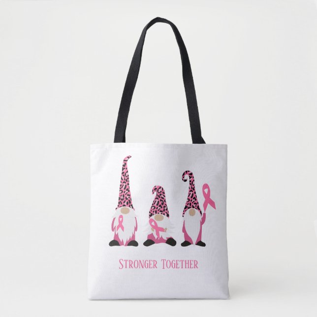 Stronger Together Breast Cancer Pink Ribbon Tote Bag (Front)