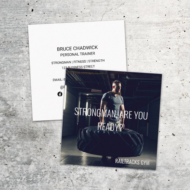 Strongman Gym Sports Fitness Personal Trainer Square Business Card (Creator Uploaded)