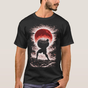 Strongman Lifting Atlas Stone in Red Moon T-Shirt