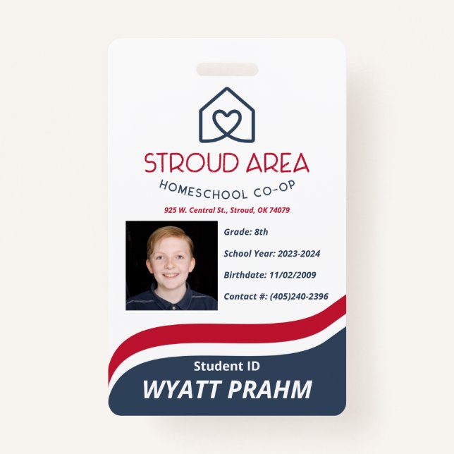 Stroud Area Homeschool Student ID Badge (Front)