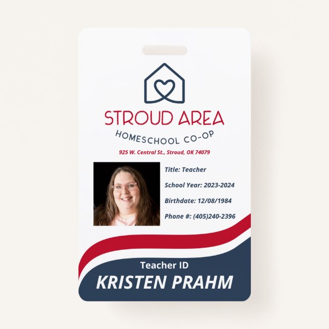 Stroud Area Homeschool Teacher/Parent ID ID Badge (Front)