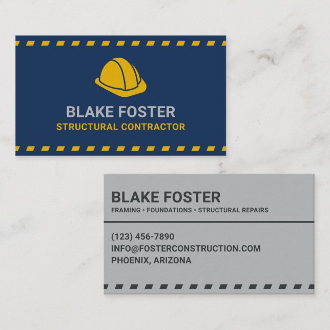 Structural Contractor Hardhat Dark Blue Business Card (Front/Back)