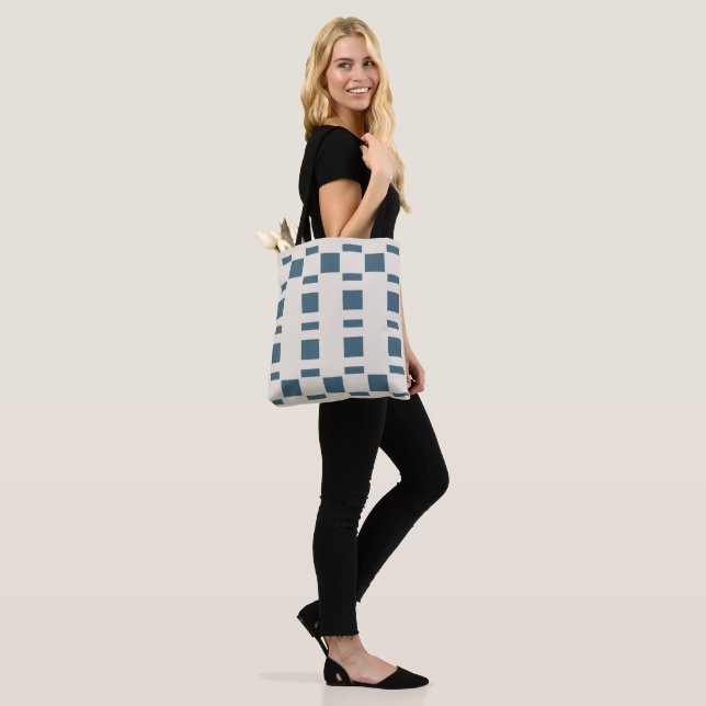 Structure F | Teal Blue & Linen Tote Bag (On Model)