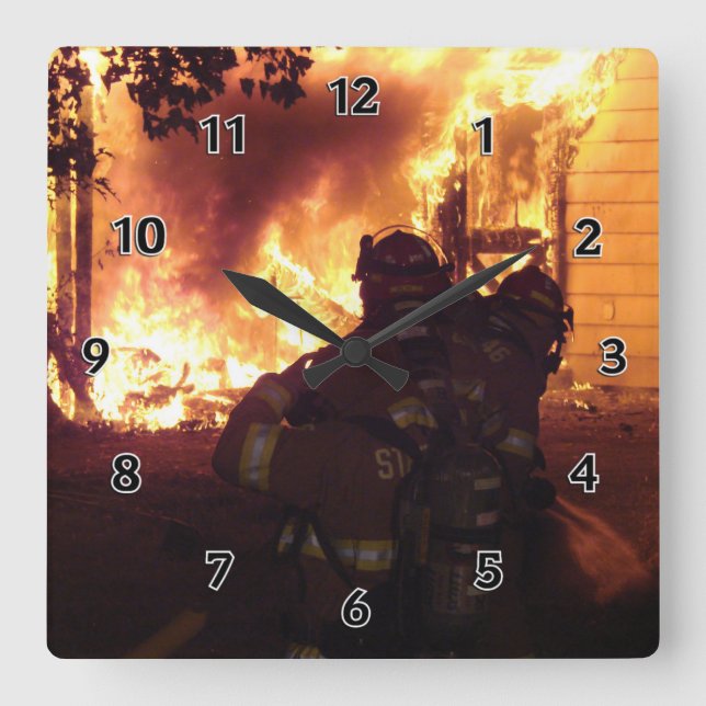 Structure Fire Square Wall Clock (Front)
