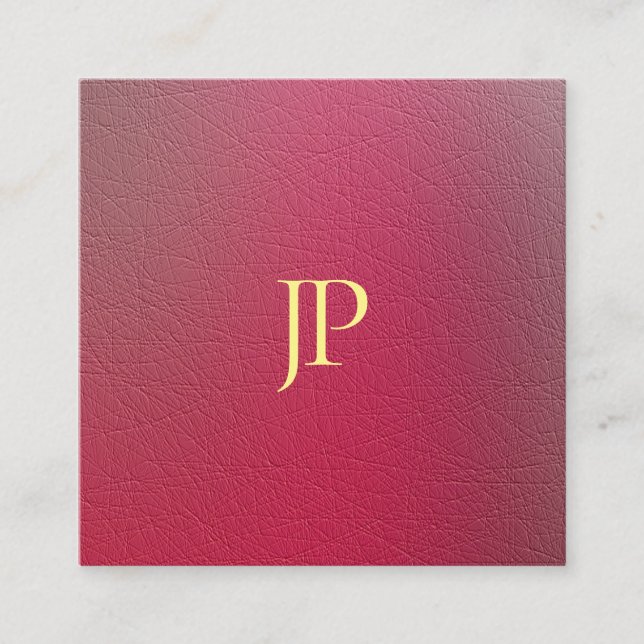 Structured Textured Look Gold Monogram Elegant Square Business Card (Front)