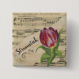 Strumstick Elegant Tulip Vintage Sheet Music 15 Cm Square Badge