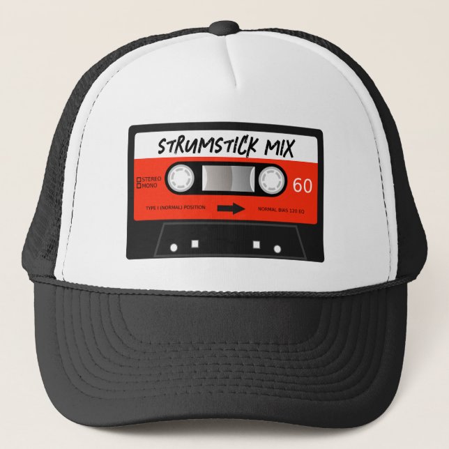 Strumstick Mixtape Retro Red Vintage Cassette Trucker Hat (Front)