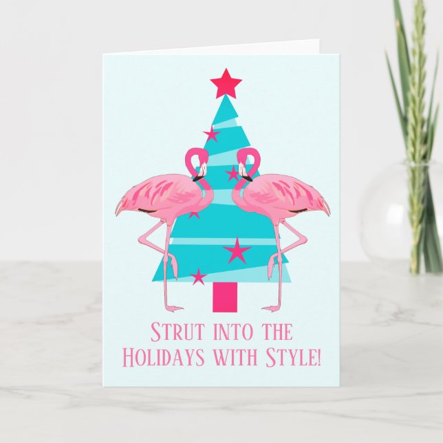 Strut Into the Holidays with Style Flamingos Holiday Card (Front)