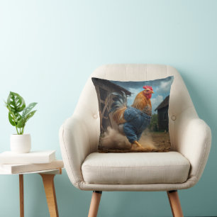 Strutting Rooster In a Dusty Farmyard Cushion