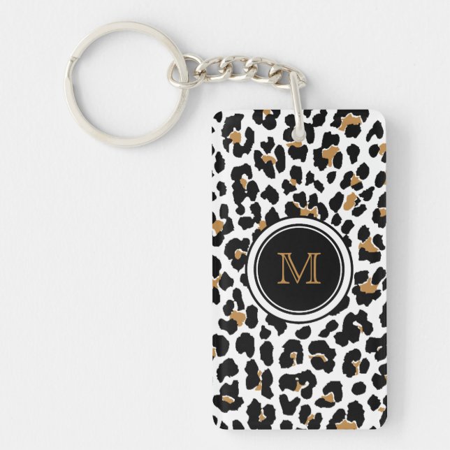 Strylish Monogram Leopard Print Acrylic Keychain (Front)