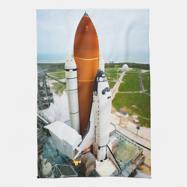 STS-135 Space Shuttle Atlantis Launch Tea Towel (Vertical)