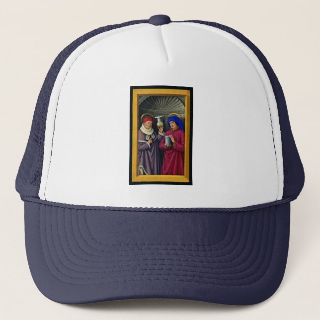 Sts. Cosmas and Damian Patron Saints of Healthcare Trucker Hat (Front)