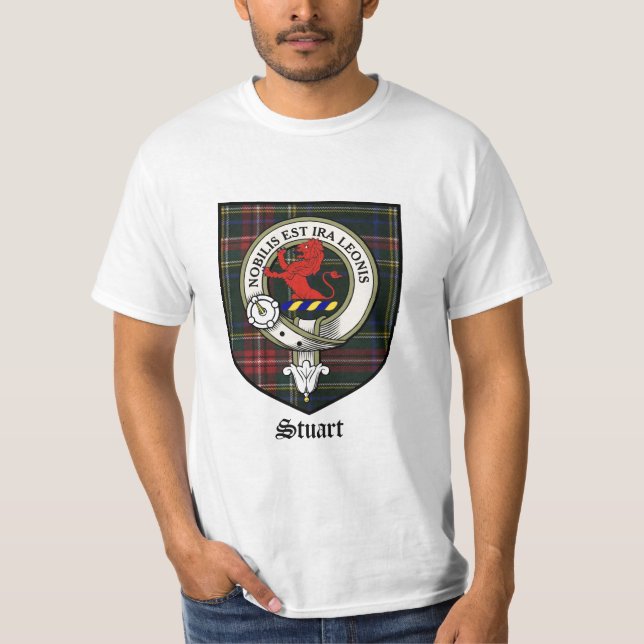 Stuart Clan Crest Badge Tartan T-Shirt (Front)