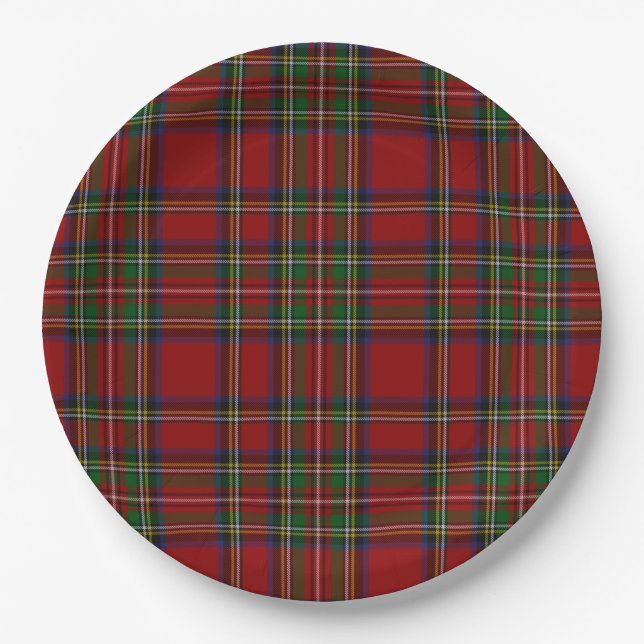 Stuart Plaid Tartan Christmas Paper Plate (Front)