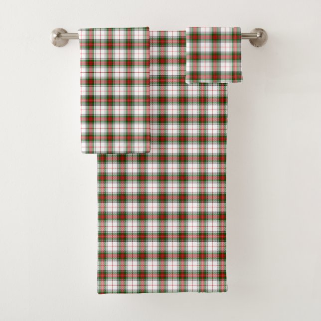 Stuart / Stewart tartan white red green plaid Bath Towel Set (Insitu)