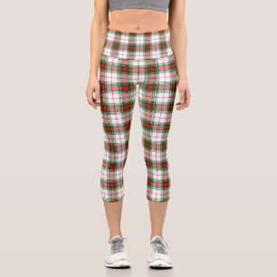 Stuart / Stewart tartan white red green plaid Capri Leggings