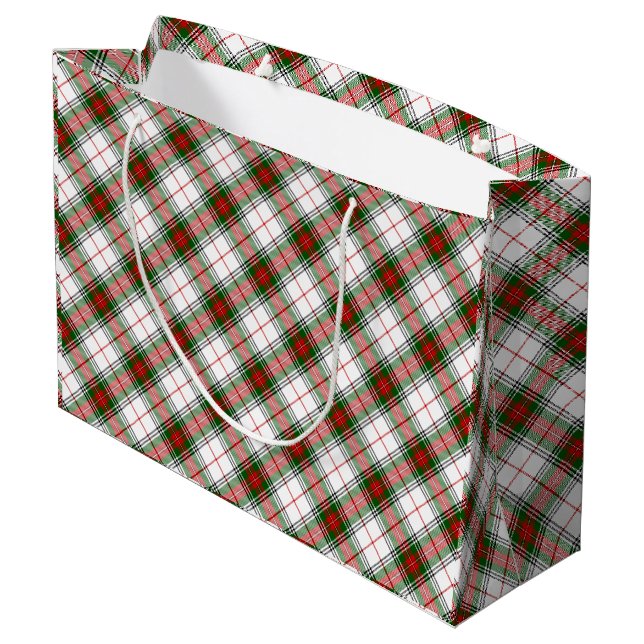 Stuart / Stewart tartan white red green plaid Large Gift Bag (Back Angled)