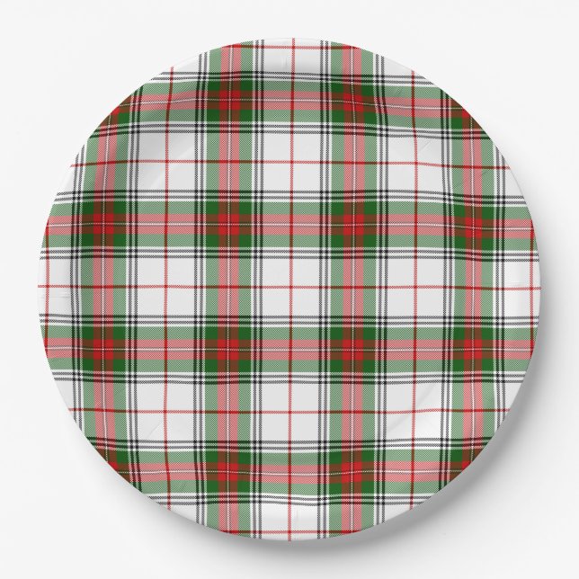 Stuart / Stewart tartan white red green plaid Paper Plate (Front)