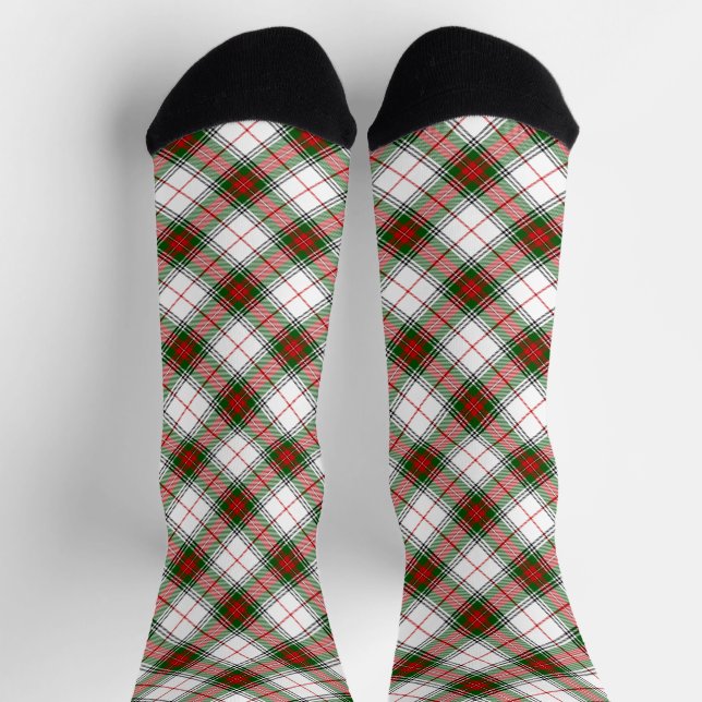Stuart / Stewart tartan white red green plaid Socks (Top)