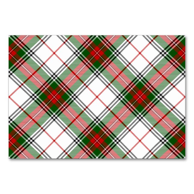 Stuart / Stewart tartan white red green plaid Table Number (Front)