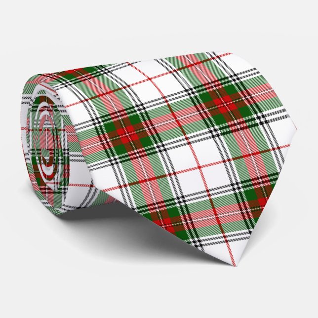 Stuart / Stewart tartan white red green plaid Tie (Rolled)