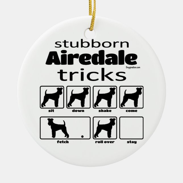 Stubborn Airedale Terrier Tricks Ceramic Tree Decoration (Front)