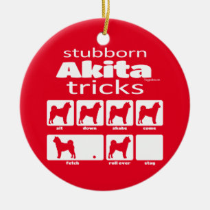 Stubborn Akita Tricks Ceramic Tree Decoration