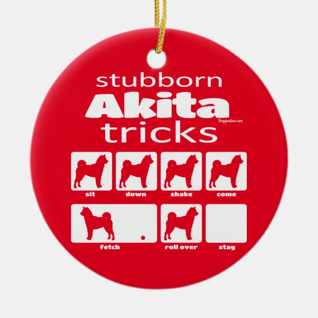 Stubborn Akita Tricks Ceramic Tree Decoration (Front)