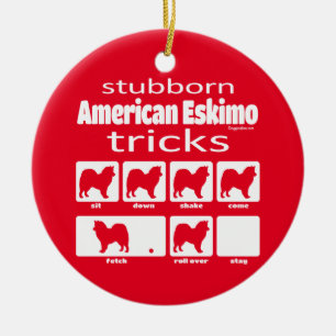 Stubborn American Eskimo Tricks Ceramic Tree Decoration