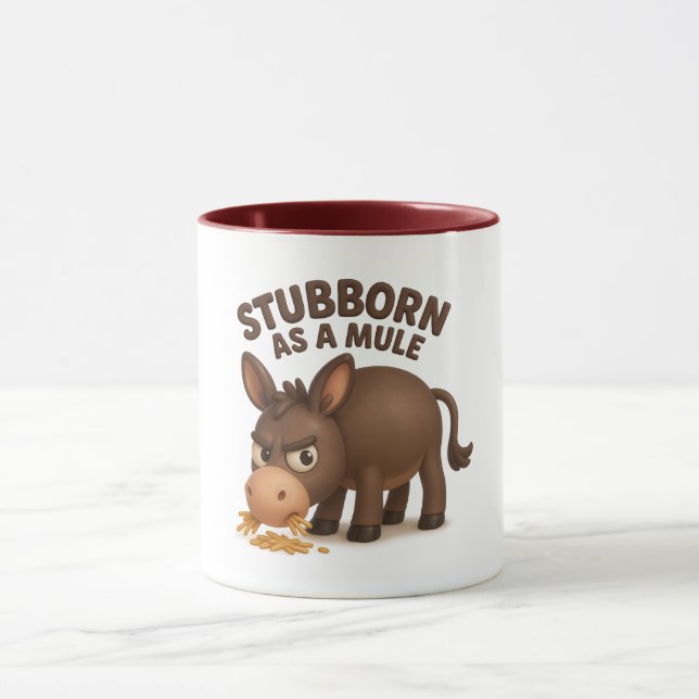 Stubborn as a mule funny cartoon donkey mug (Center)
