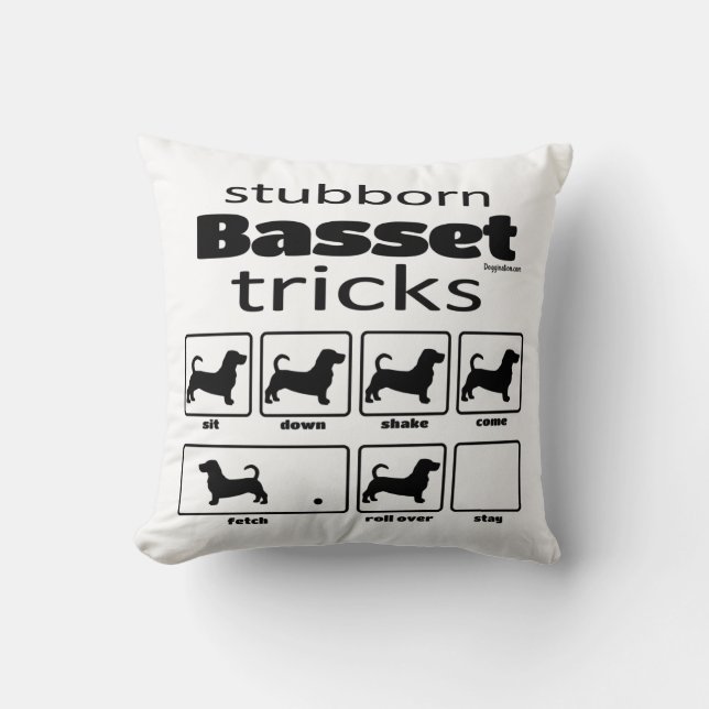 Stubborn Basset Tricks Cushion (Front)