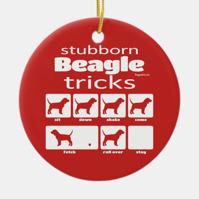 Stubborn Beagle Tricks Ceramic Tree Decoration (Front)