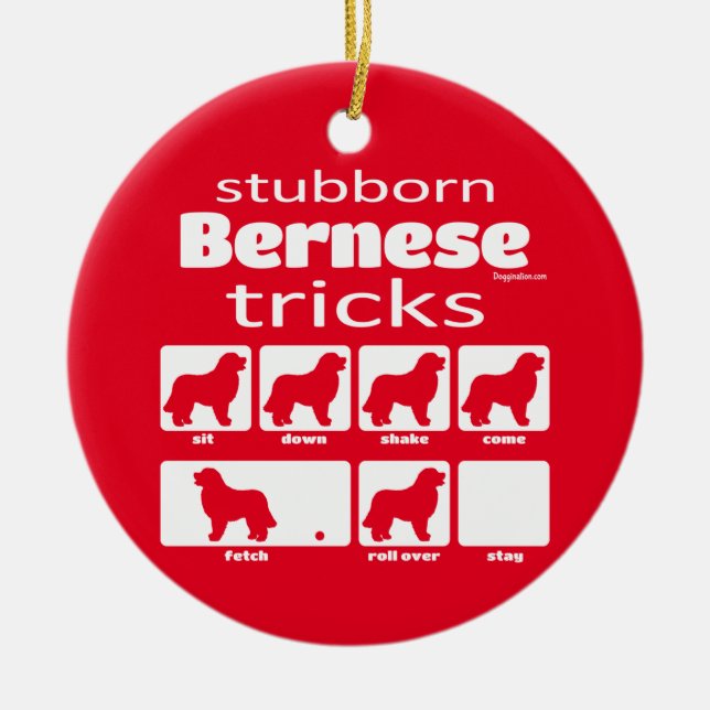 Stubborn Bernese Tricks Ceramic Tree Decoration (Front)