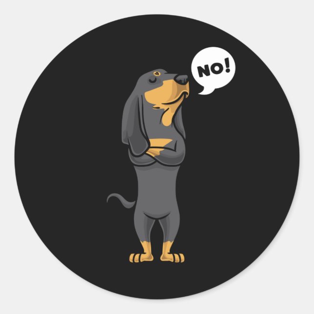 Stubborn Black and Tan Coonhound Dog Classic Round Sticker (Front)