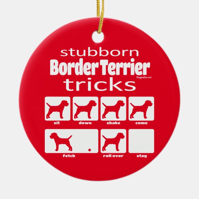 Stubborn Border Terrier Tricks Ceramic Tree Decoration (Front)