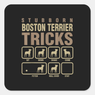 Stubborn Boston Terrier Tricks Dog Lover T-Shirt Square Sticker