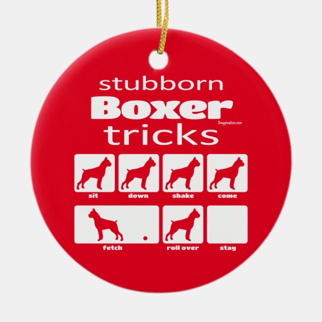 Stubborn Boxer Tricks Ceramic Tree Decoration (Front)
