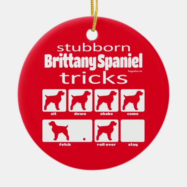 Stubborn Brittany Spaniel Tricks Ceramic Tree Decoration (Front)
