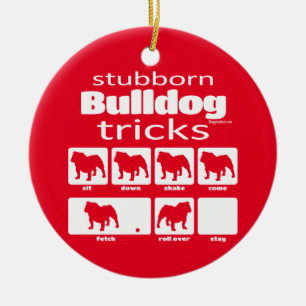Stubborn Bulldog Tricks Ceramic Tree Decoration
