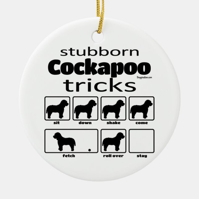 Stubborn Cockapoo Tricks Ceramic Tree Decoration (Front)
