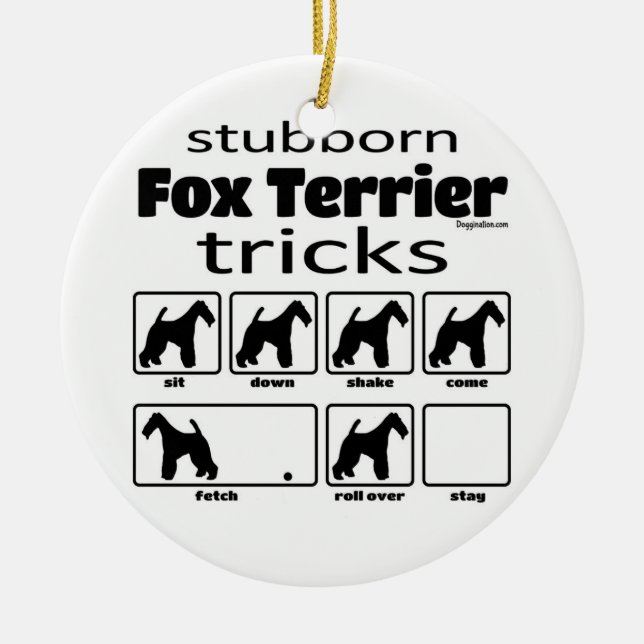 Stubborn Fox Terrier Tricks Ceramic Tree Decoration (Front)