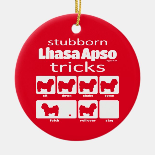 Stubborn Lhasa Apso Tricks Ceramic Tree Decoration (Front)
