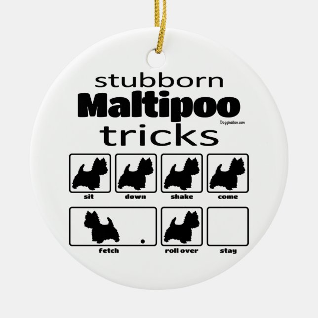 Stubborn Maltipoo Tricks Ceramic Tree Decoration (Front)