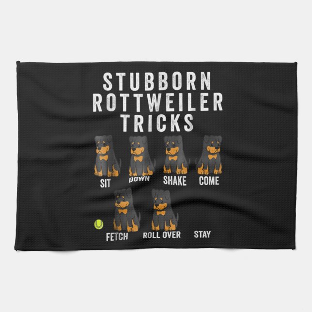 stubborn rottweiler tricks tea towel (Horizontal)